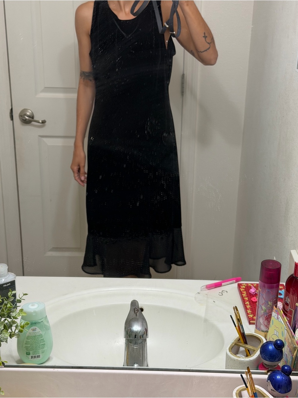 Jessica Howard Black Sleeveless Midi Dress with Flounce Hem